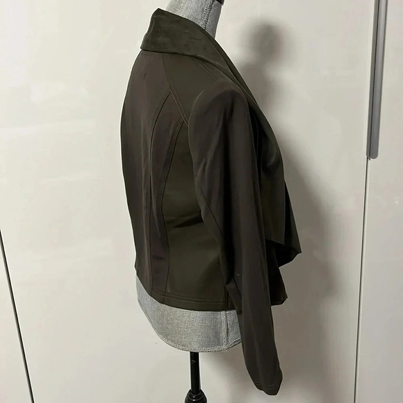 Drape Front Faux Leather Jacket Pockets, Size M - Picture 6 of 11